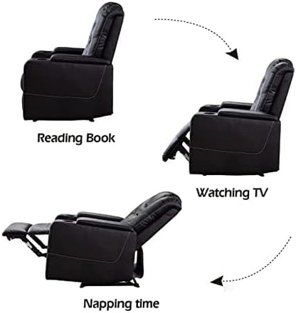 CANMOV Electric Power Recliner Chair Set of 3, Breathable Leather Home Theater Seating with Hidden Arm Storage, Power Recliner Chair with USB Ports and Cup Holders for Living Room,Black
