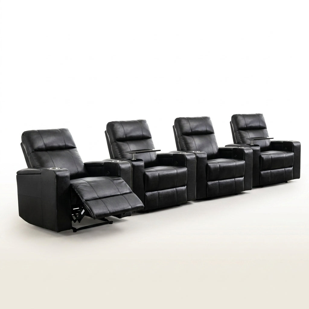 33.1'' Wide Modern Faux Leather Power Reclining Home Theater Individual Seat with Cup Holders (Set of 4) — Studio Shot