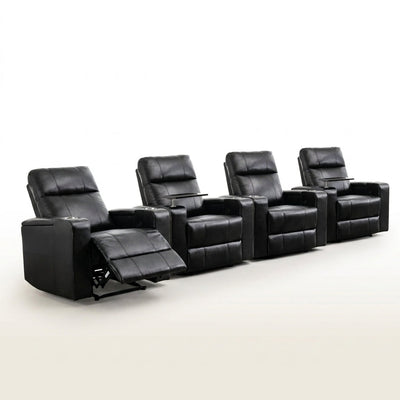 Home Theater Recliners Built for Movie Nights, Power Reclining, Cup Holders, Faux Leather, Set of 4