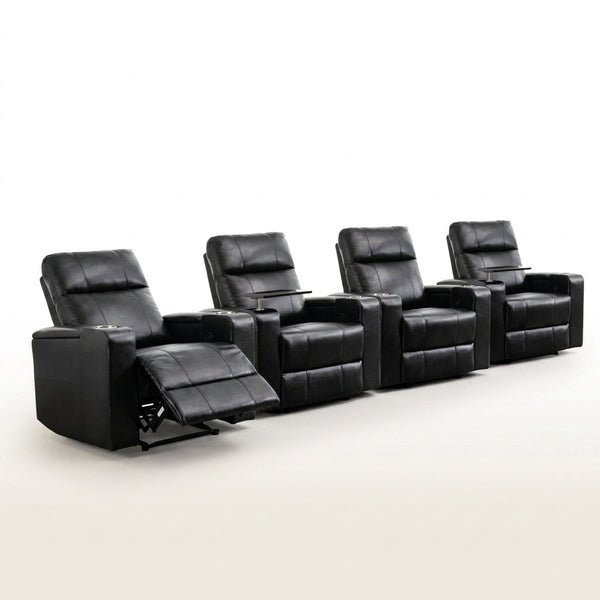 33.1'' Wide Modern Faux Leather Power Reclining Home Theater Individual Seat with Cup Holders (Set of 4) — Studio Shot