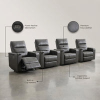33.1'' Wide Modern Faux Leather Power Reclining Home Theater Individual Seat with Cup Holders (Set of 4) — infographic
