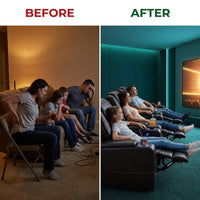 36.22" W Luxury Individual Seat Top Faux Leather Home Theater Seat Recliners Quadruple Seat with USB & Dual Cup Holders & Arm Storage (Set of 4) — Before & After