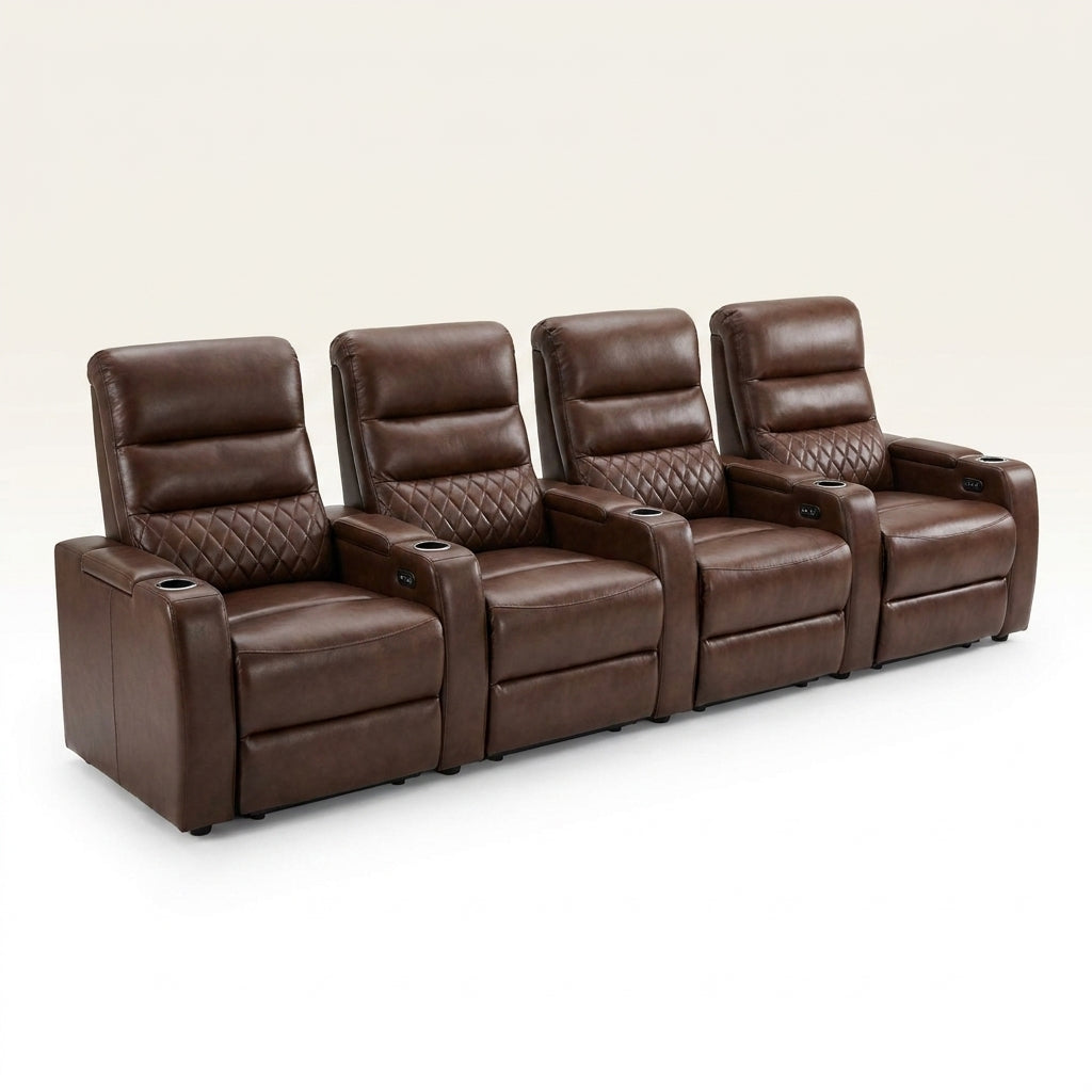 36.22" W Luxury Individual Seat Top Faux Leather Home Theater Seat Recliners Quadruple Seat with USB & Dual Cup Holders & Arm Storage (Set of 4) — Studio Shot