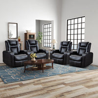 36.22" W Luxury Individual Seat Top Faux Leather Home Theater Seat Recliners Quadruple Seat with USB & Dual Cup Holders & Arm Storage (Set of 4)