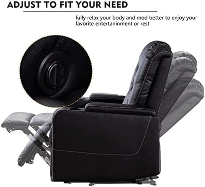 CANMOV Electric Power Recliner Chair Set of 3, Breathable Leather Home Theater Seating with Hidden Arm Storage, Power Recliner Chair with USB Ports and Cup Holders for Living Room,Black