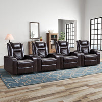 36.22" W Luxury Individual Seat Top Faux Leather Home Theater Seat Recliners Quadruple Seat with USB & Dual Cup Holders & Arm Storage (Set of 4)