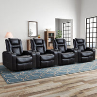 36.22" W Luxury Individual Seat Top Faux Leather Home Theater Seat Recliners Quadruple Seat with USB & Dual Cup Holders & Arm Storage (Set of 4)