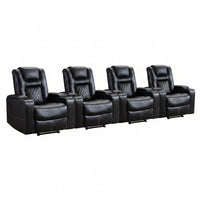 Home Theater Recliners Built for Ultimate Comfort, Faux Leather Upholstery, USB Charging Ports, Set of 4