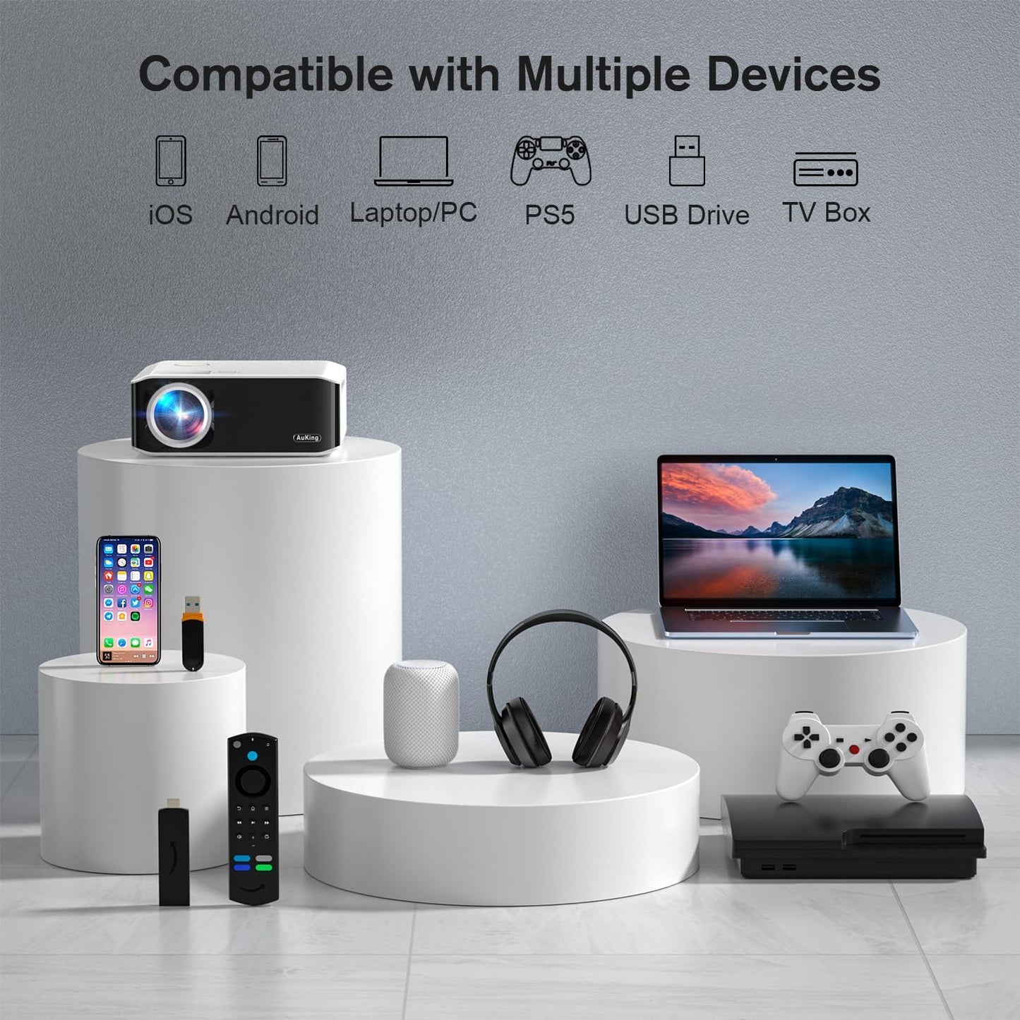 3000ANSI 4K Outdoor Projector with Wifi and Bluetooth, 6D/4P Keystone, 50% Zoom, 300" Movie Projector for Laptop/Hdmi/Usb/Tv Box/Android/Ios