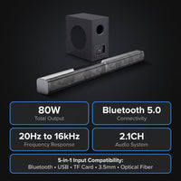 80W TV Soundbar 2.1 Bluetooth Speaker 5.0 Home Theater System 3D Surround Sound Bar Remote Control with Subwoofer for TV — Results & Stats