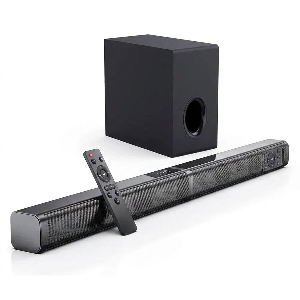 80W TV Soundbar 2.1 Bluetooth Speaker 5.0 Home Theater System 3D Surround Sound Bar Remote Control with Subwoofer for TV — Studio Shot
