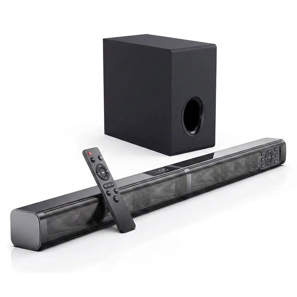 80W TV Soundbar 2.1 Bluetooth Speaker 5.0 Home Theater System 3D Surround Sound Bar Remote Control with Subwoofer for TV — Studio Shot