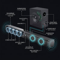 80W TV Soundbar 2.1 Bluetooth Speaker 5.0 Home Theater System 3D Surround Sound Bar Remote Control with Subwoofer for TV — How It Works