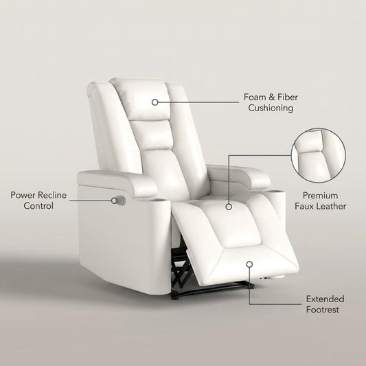 Faux Leather Power Home Theater Recliner — infographic
