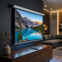 Projector Screen Motorized Auto Pull down Screens(110'' 16:9 White) | Electric Automatic Wall Ceiling Retractable Movie Screen for Office Classroom Indoor with Remotes 4K HD 3D — Studio Shot