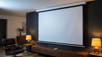Projector Screen Motorized Auto Pull down Screens(110'' 16:9 White) | Electric Automatic Wall Ceiling Retractable Movie Screen for Office Classroom Indoor with Remotes 4K HD 3D — Lifestyle