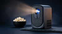 Wireless Mini Projector with Wifi and Bluetooth 5G, Portable Projector Support 4K Movie Video Projection, Electric Focus 350ANSI Phone Projector Home and Outdoor Cinema with HDMI Cable — Lifestyle